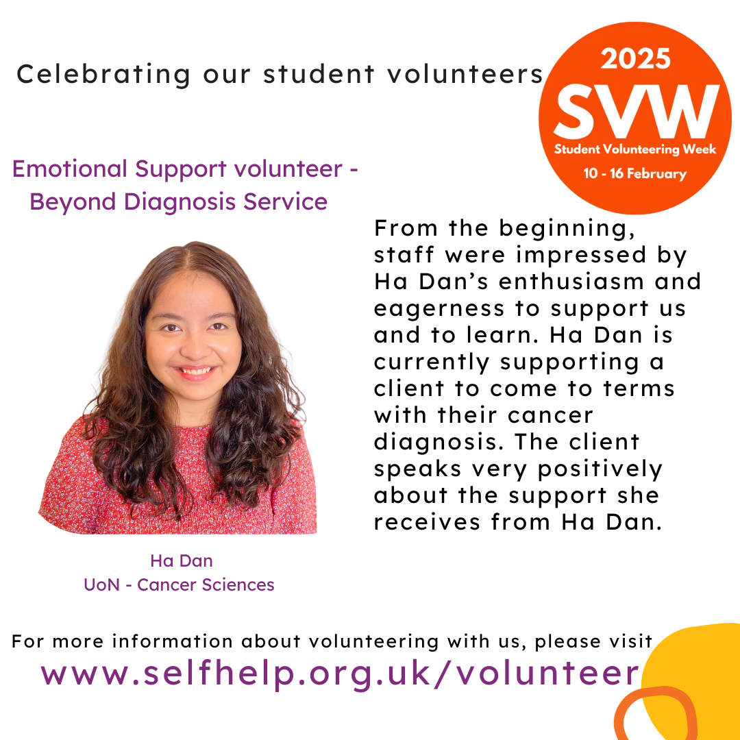 From the beginning, staff were impressed by Ha Dan's enthusiasm and eagerness to support us and to learn. Ha Dan is currently supporting a client to come to terms with their cancer diagnosis. The client speaks very positively about the support she receives from Ha Dan.